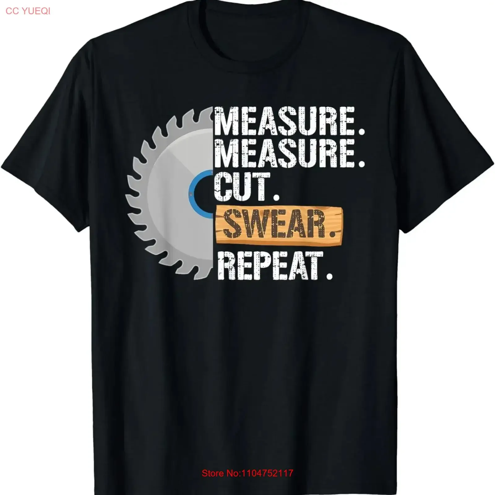 Funny Dad Father Measure Cut Swear Repeat Handyman Ladies' Crewneck T Shirt long or short sleeves vintage Washed Breathable