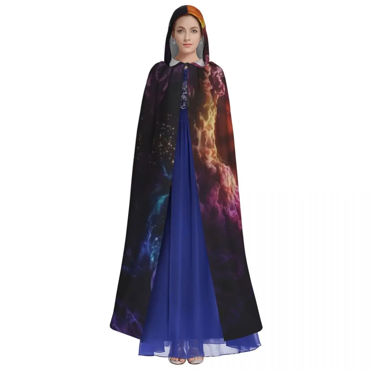 Planet Earth Space Long Hooded Cloak Witch Medieval Costume Cosplay Cape HalloweenParty Adult Unisex