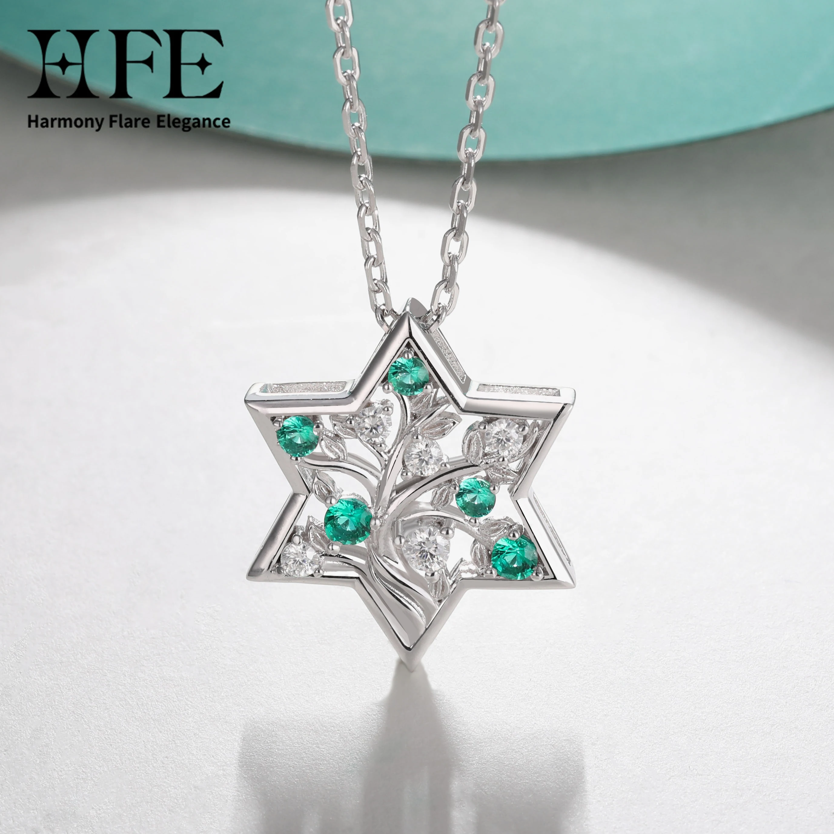 HFE Moissanite Jewish Star of David Pendant Necklace for Women Laboratory Emerald/Sapphire/Ruby 925 Pure Silver Israeli Necklace