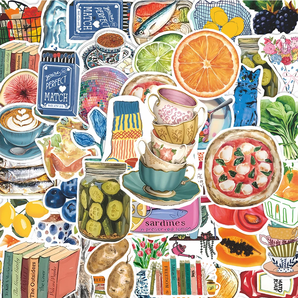 10/30/55 Stück INS-Style Retro Aquarell Mediterrane Lebensmittel-Aufkleber, Ästhetische Kunst-Graffiti-Aufkleber, DIY Skateboard Handy-Sticker Spielzeug
