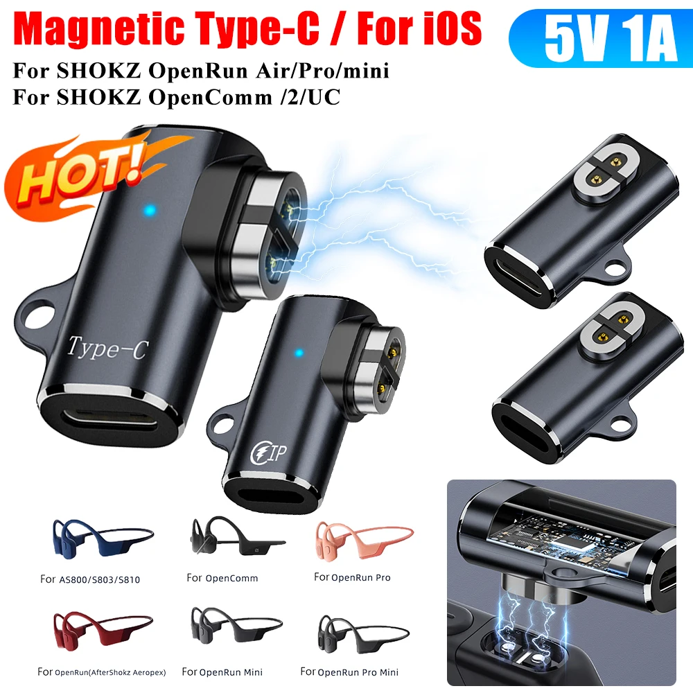 USB C/For iOS To Magnetic Adapter Magnetic Charging Adapter Charger Adapter for AfterShokz OpenRun Air/Pro/Aeropex AS800 S803