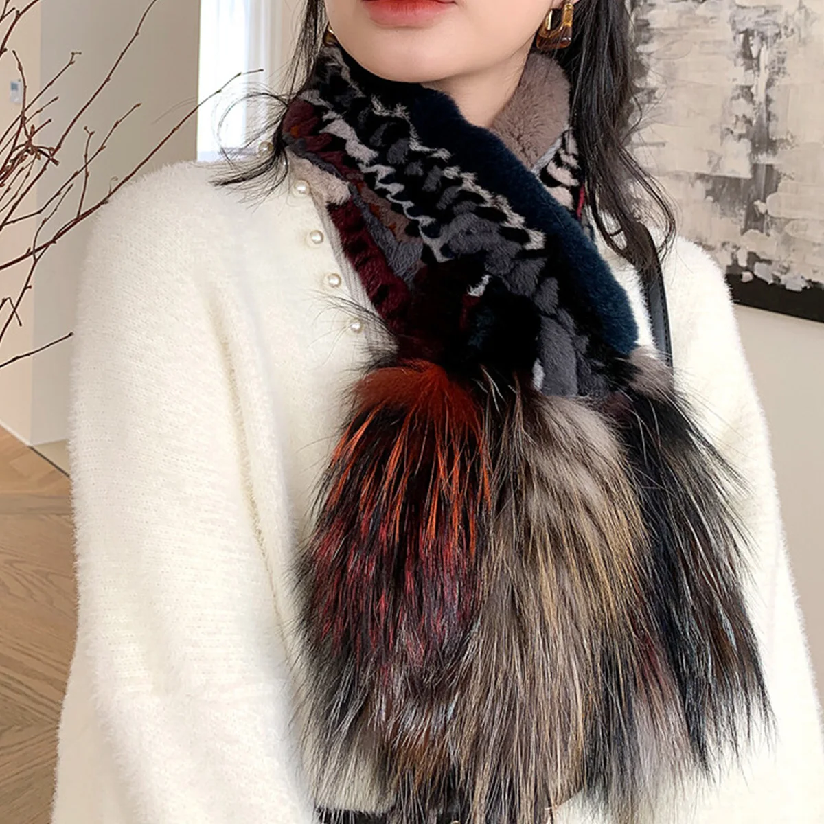 

Natural Rabbit Fur Scarf Winter Accessories Thickened Soft Furry Neck Warmer Real Fox Fur Scarf Hot Sale FEIMANYUAN