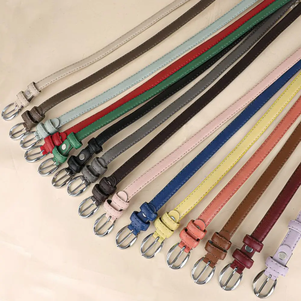Elegant Women Thin Waistband Faux Leather Slim Belt Fashion Accessory For Jeans Dress Daily Casual Wear Pin Buckle