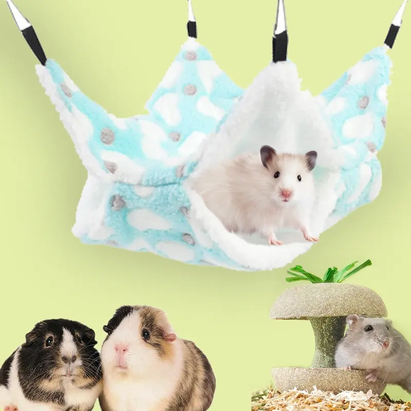 Hamster Hammock Small Pet Hanging Bed Double Warm Thickened Honeybug Flying Squirrel Guinea Pig Hammock Pet Cage Accessories view 2