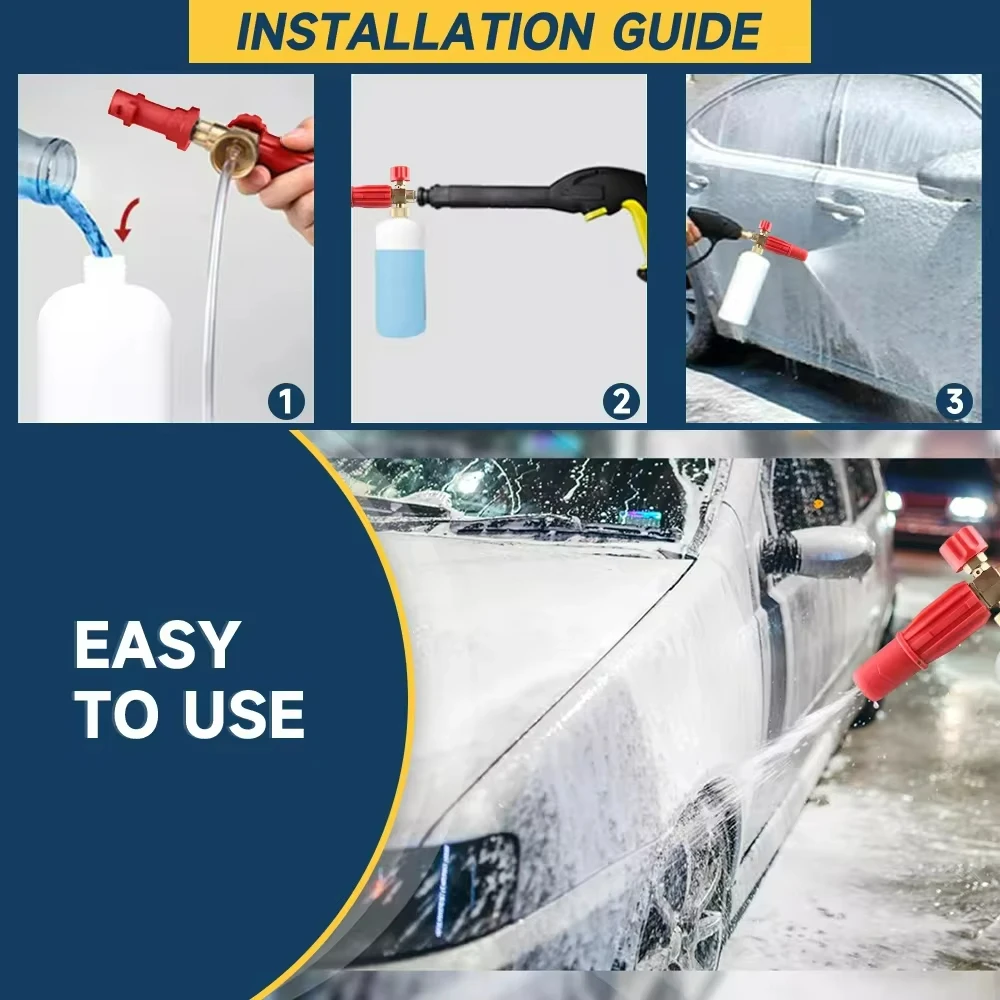 Kit de lanza de espuma para nieve, accesorio de lavadora de coche de alta presión para Karcher Lavor Parkside Bosch Elitech Bort AR 1/4 Quick Connect