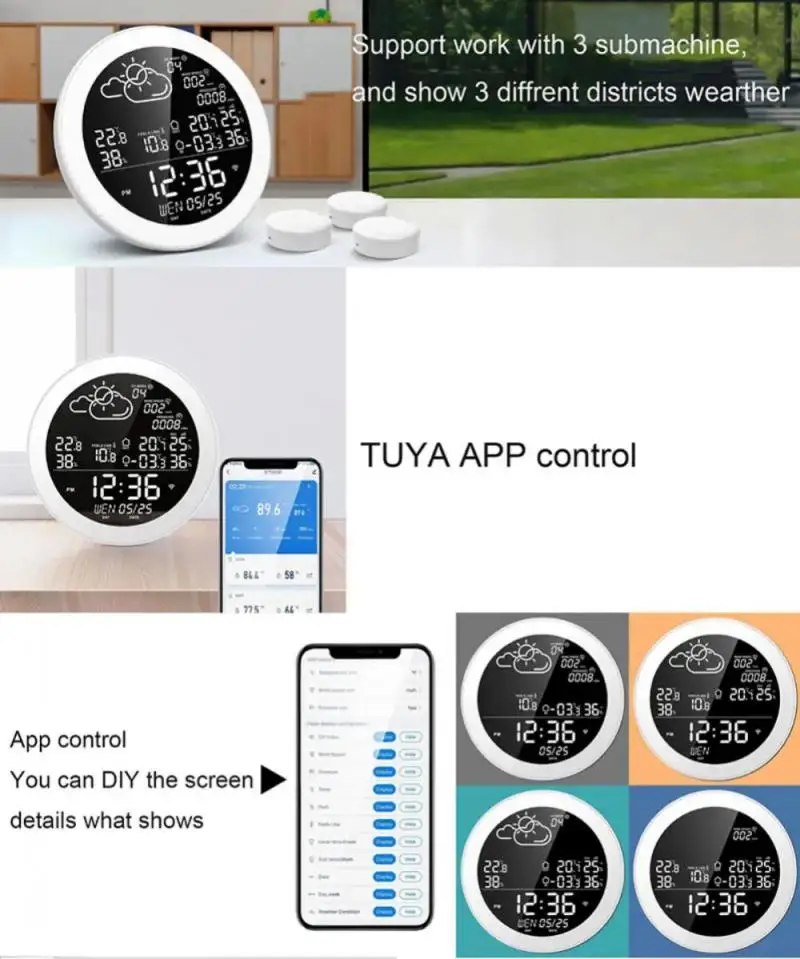 TUYA Wi-Fi ЖК-цифровые часы измеритель температуры и влажности Крытый и открытый умный термометр гигрометр метеостанция TH датчик