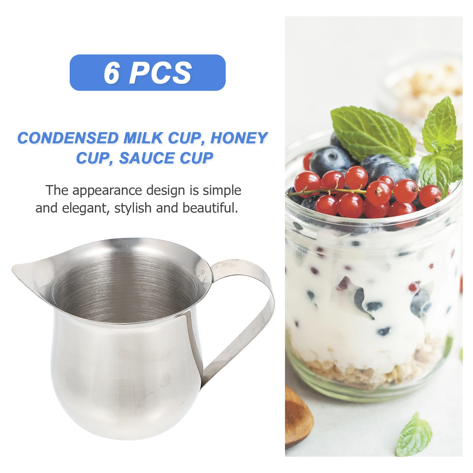

6 pcs Small Milk Cups Practical Stainless Steel Moderate Capacity Coffee Bar Tools Easy Cleaning