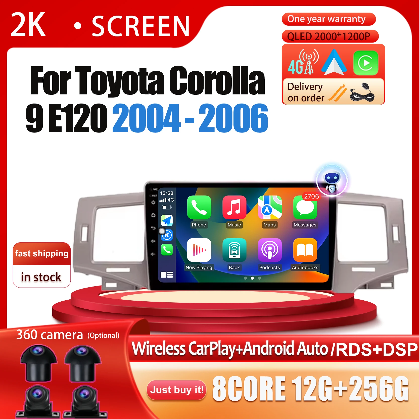 

Carplay Android 14 For Toyota Corolla 9 E120 2004 2005 2006 Car Radio Multimedia Stereo Player WiFi GPS Navigation Head Unit