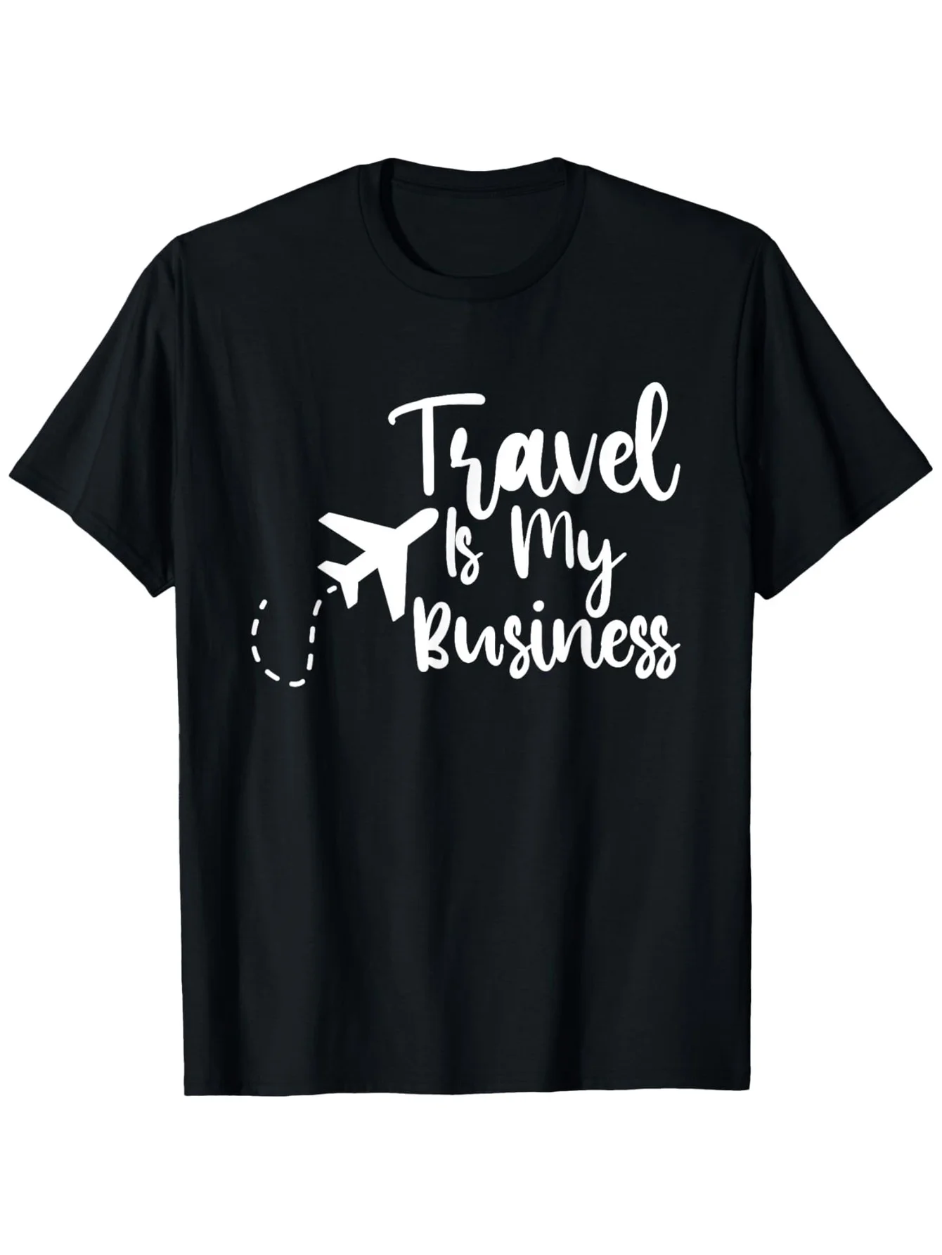 100% Cotton Round Neck Short Sleeve T-Shirt for Travel Agents - 'Travel Is My Business' Heat Transfer Print, Ideal for Halloween