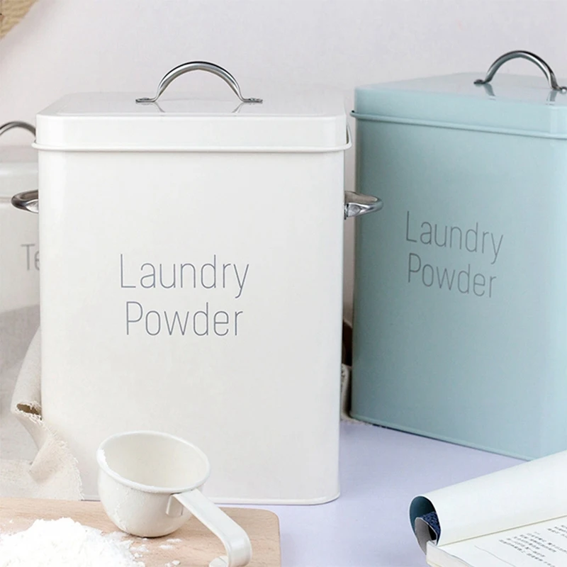 Beautiful Powder Coating Metal Zinc Laundry Powder Boxes Storage With Scoop