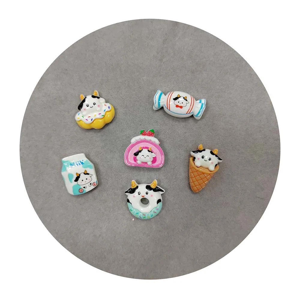 Kawaii Resin Cartoon Cow Donut Ice Cream Candy Flatback Cabochon Charm DIY Scrapbook Jewelry Craft Decor  Accessories