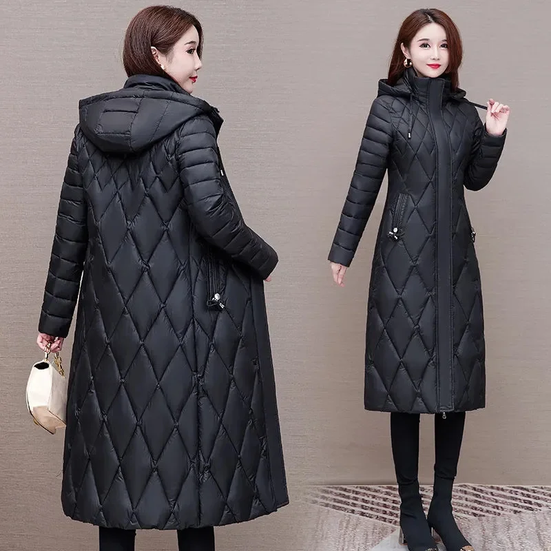 2024 New Winter Cotton-Padded Jacket Women Light Down Cotton Coats Long Jacket Supersize Female Detachable Hooded Parker Outwear