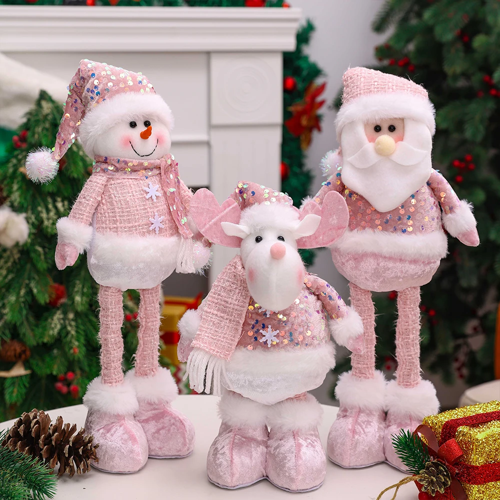 

New Santa Claus Snowman Elk Pink Sequin Telescopic Doll Merry Christmas Decorations Window Props Matching Supplies Ornaments