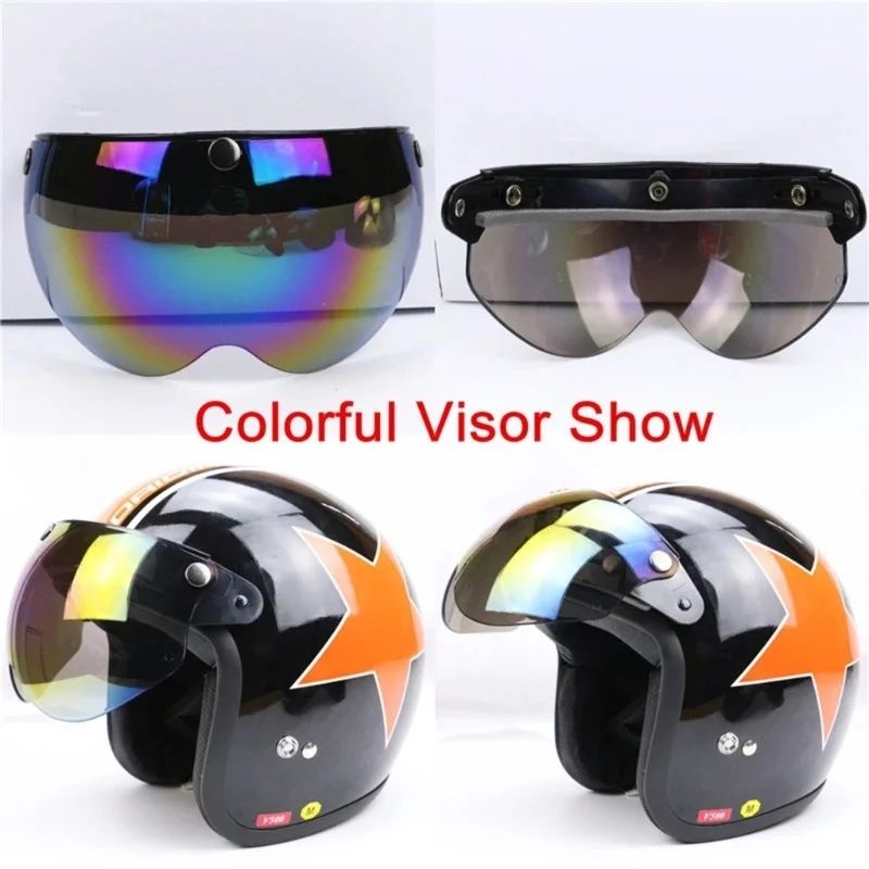 Universal 3 Snap Buttons Bubble Helmet Visors Shield Lens for Half Open Face Motorcycle Helmet Wind Shield Flip Up Down