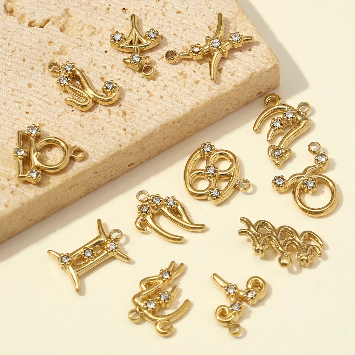 3pcs/Lot Stainless Steel Rhinestone Zodiac Signs DIY Bracelet Charm ‌Aries‌ Gemini‌ Aquarius Necklace Pendant Woman Jewelry