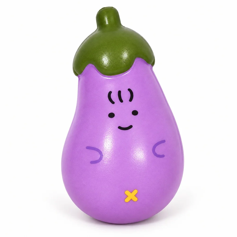 Purple Eggplant Squishy Toy Soft PU Foam Slow Rising Vegetable Shape Squeeze Fidget Desk Companion Gift for Teens and Adults