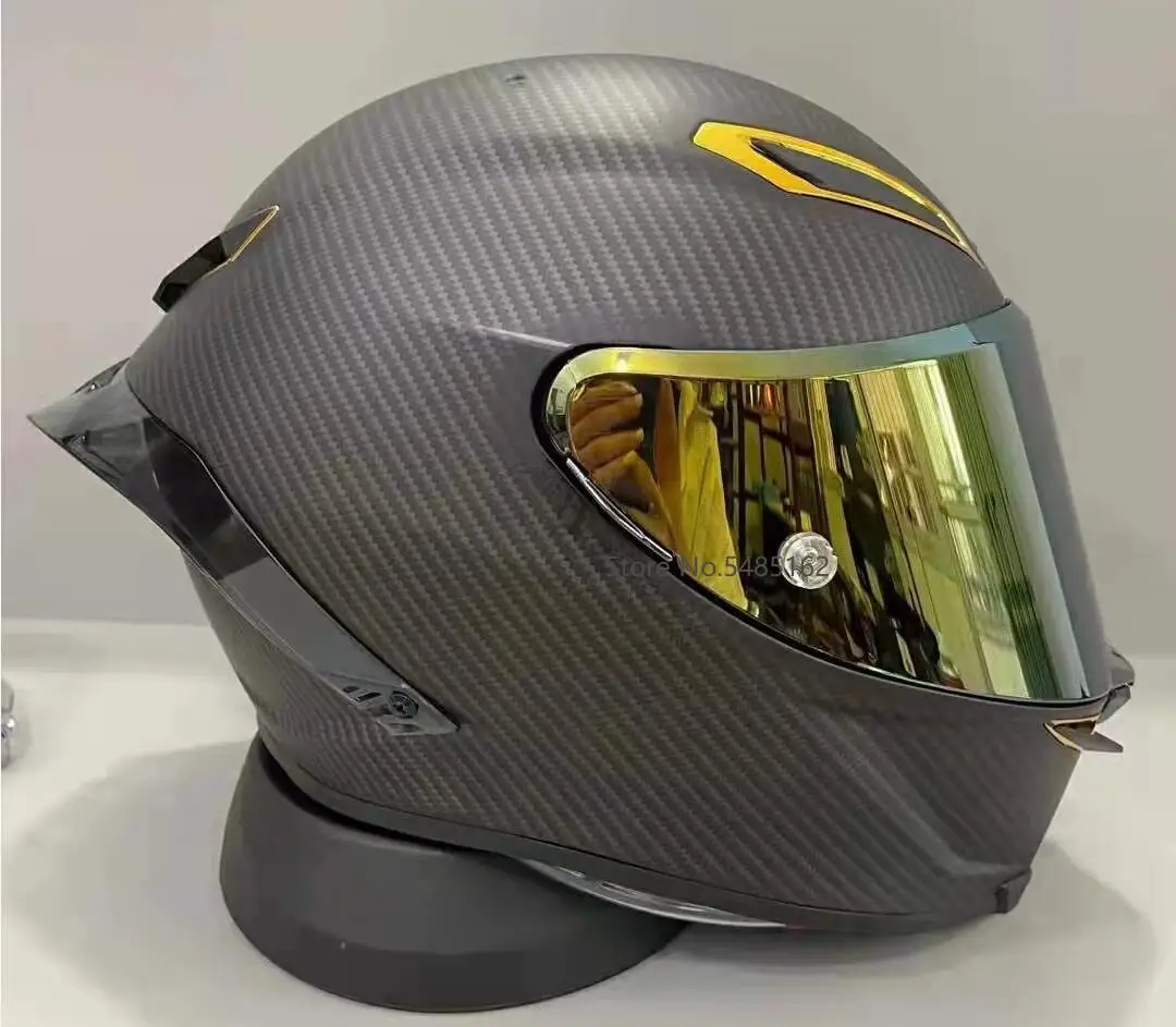 The New Full Face Motorcycle Helme With Big Tail Spoiler 70th Anniversary Black Gold Fiber Glass Motorcycl Racing Helmet YJWXF