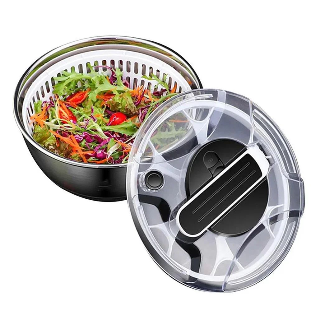 Vegetables Salad Spinner Stainless Steel Manual Vegetable Fruit Dryer Drainer Lettuce Washing Centrifuge Dehydrator Kitchen Tool