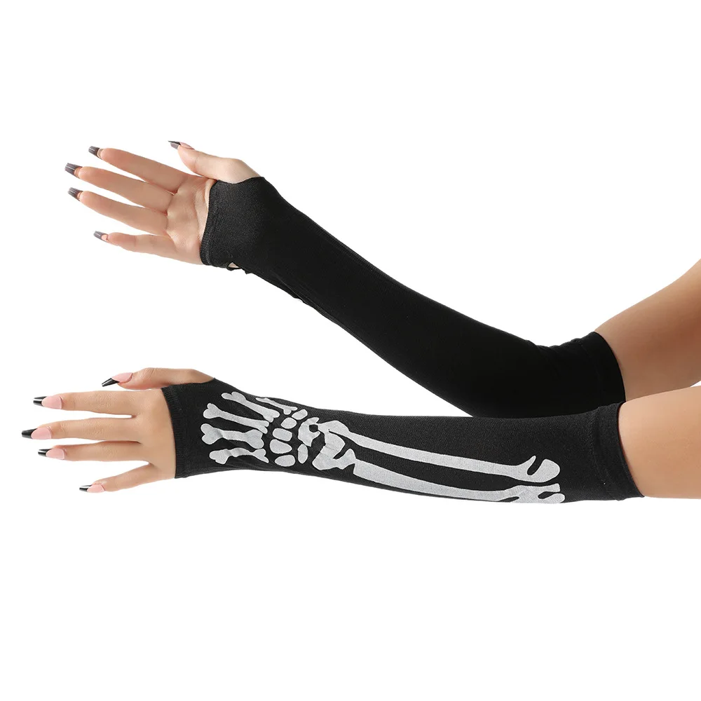 Gloves Skeleton Long Knitted Black Stretch Halloween Carnival Party Costume Accessory Lightweight Men Women Daily