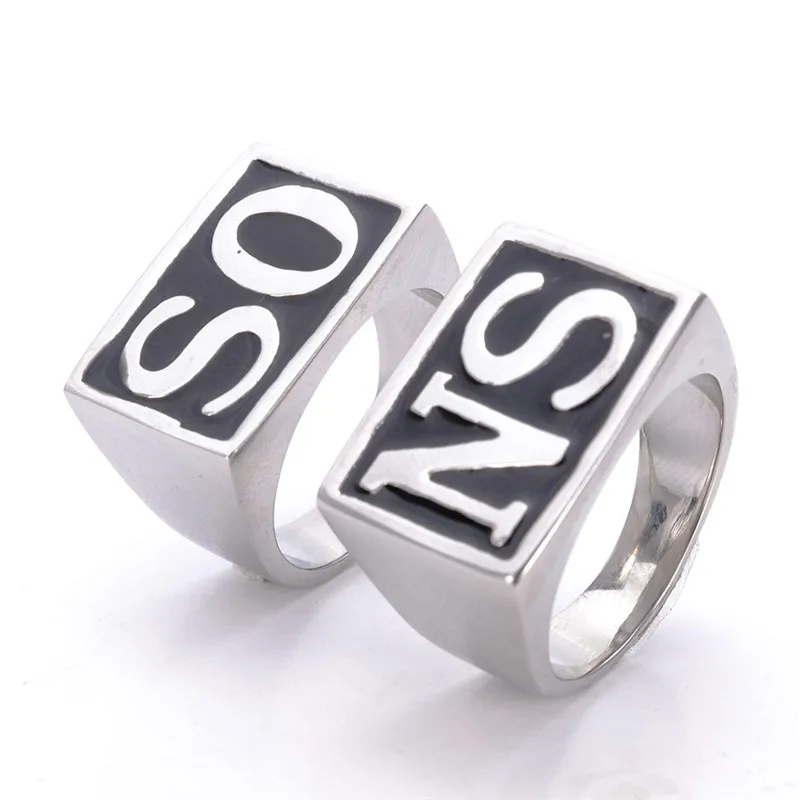 

2pcs/Pair Stainless Steel Solid Sons of Anarchy Ring SO NS Men Biker Punk Style Rings Size 7-14 Free Shipping