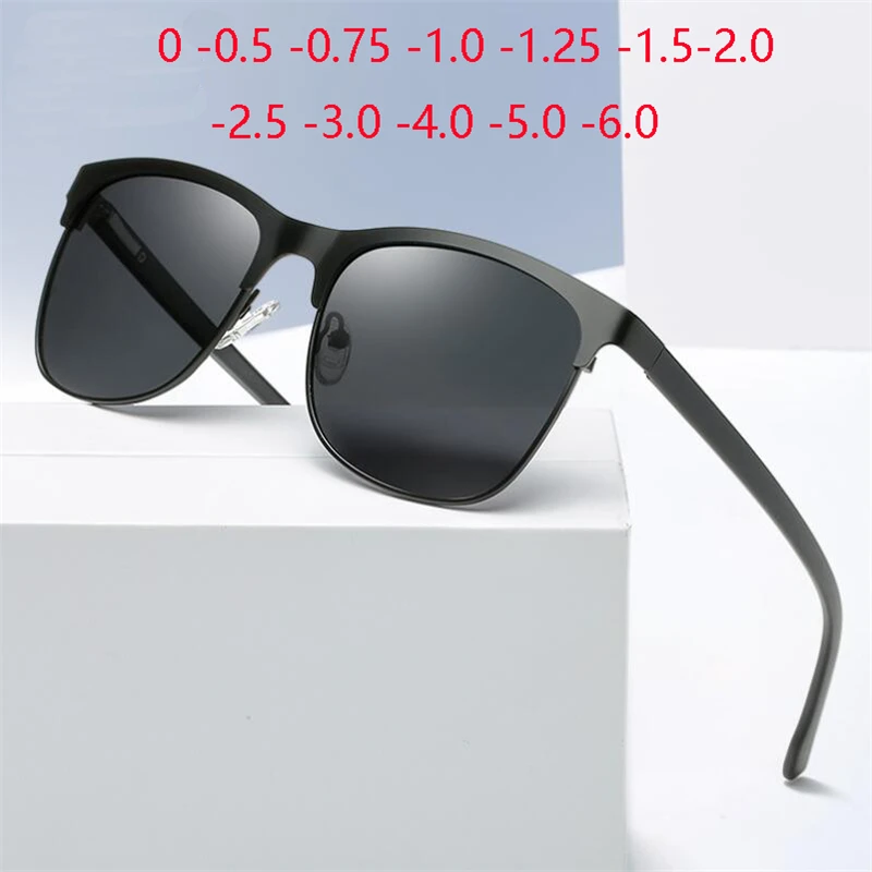 Anti-glare TR90  Minus Lens Prescription Sunglasses Men Polarized Metal UV400 Driving Goggle 0 -0.5 -0.75 -1.0 To -6.0