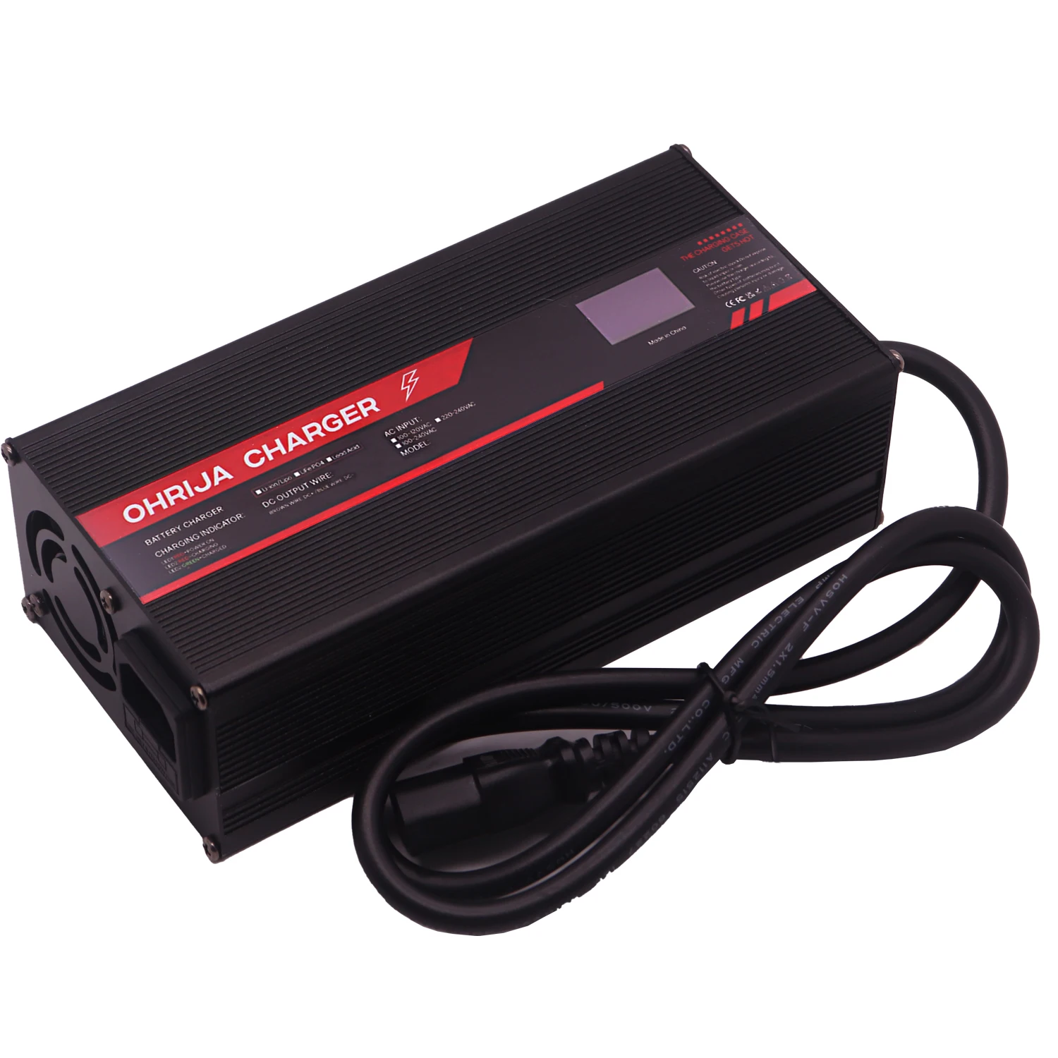 Carregador rápido 87.6v 10a para 24 cordas 76.8v lifep04 carregador de bateria display inteligente de alta potência com ventilador caixa de alumínio