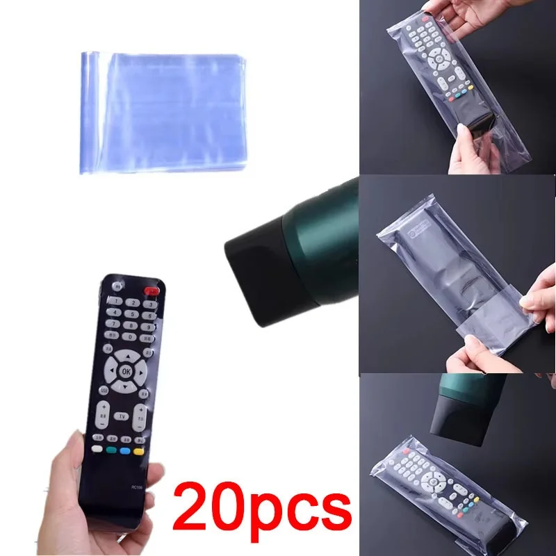 5–20 Stück transparente PVC-Schrumpffolientaschen, staubdichte Schutzhülle für Fernbedienungen von Fernsehern und Klimaanlagen, Schrumpfplastikfolien