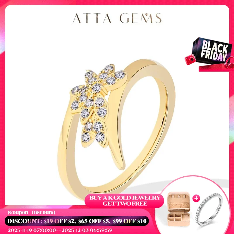 

ATTAGEMS Solid 14K 10K 585 Yellow Gold Moissanite Rings for Women luxury Floral Shape Wedding Party Christmas Engagement Jewelry