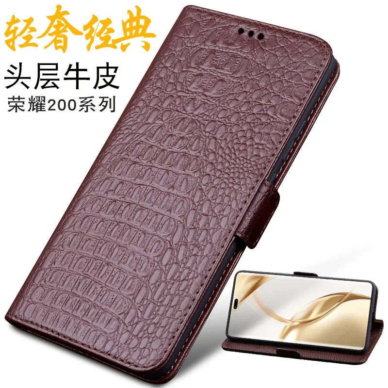 Wobiloo Genuine Leather Magnet Clasp Phone Cover Case Honor 200 100 90 Honor90 Pro Kickstand Holster Cases Protective Full Funda