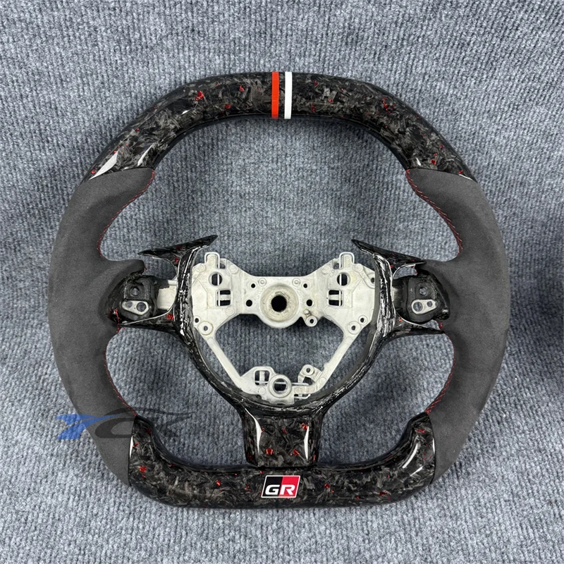 Custom Red Forged Carbon Fiber Black Suede Steering Wheel for 2022 2023 2024 2025 GR86 Car accessories