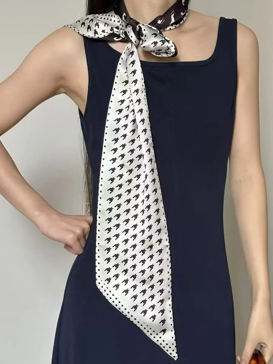 Luxury Long Neckerchief Skinny Hair Bands Women Silk Scarfs Fashion Headbands Bag Scarves Print Hairband Neck Scarf For Ladies image 3