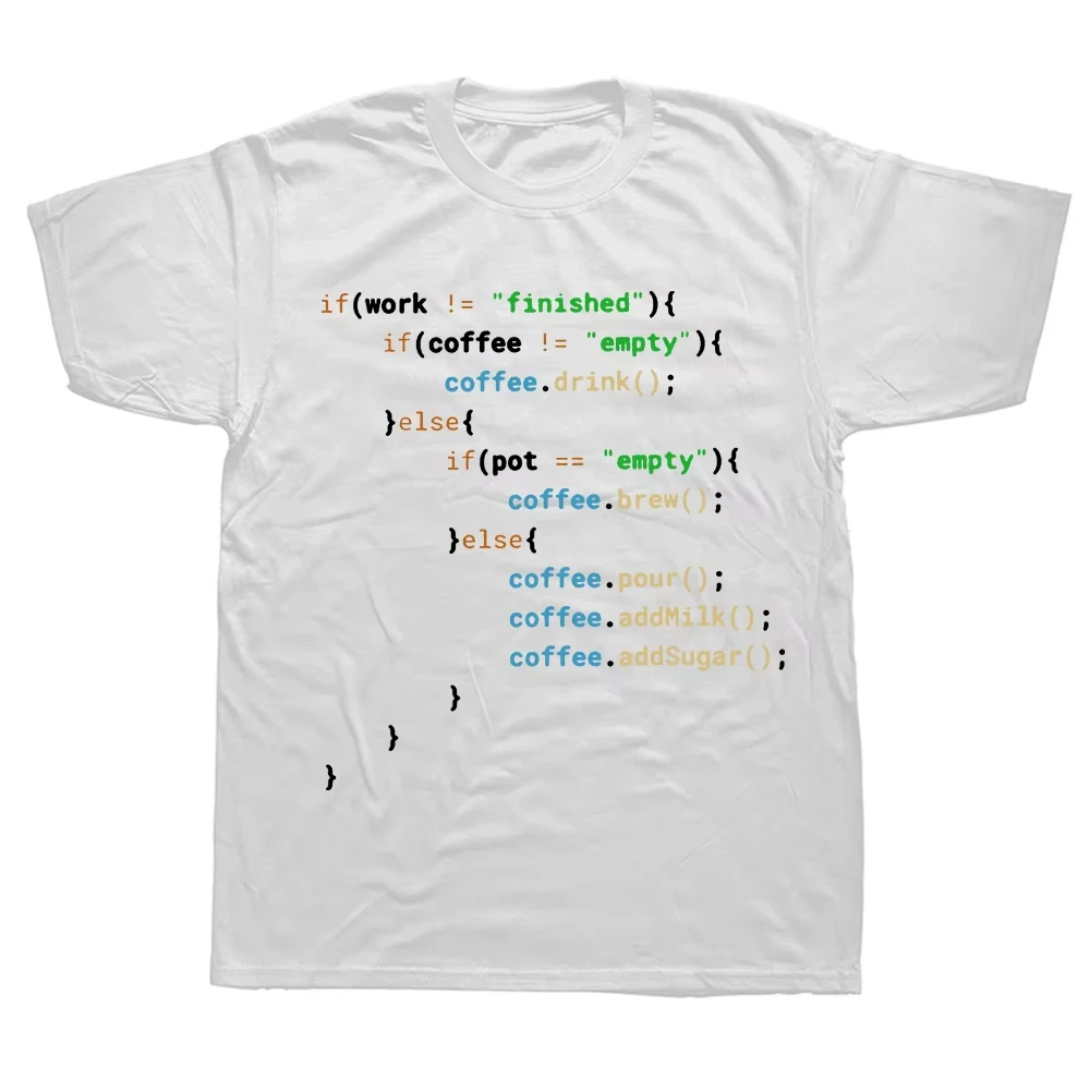 Funny Java Programmer Coffee Coding T-Shirt Coffee Lovers Geek Nerd Gift Tee Tops Summer 100% Cotton Casual EU Size T Shirts