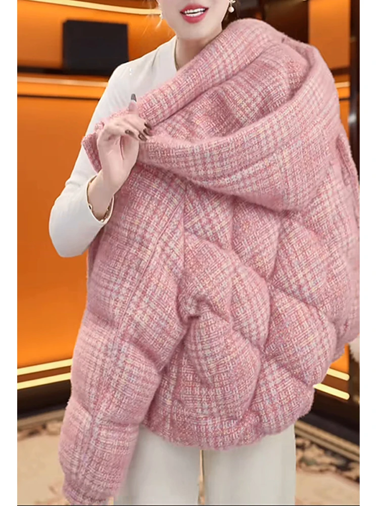 

Women's Retro Hooded Thickened Cotton Jacket Bread Style Coat Warmth Commute Korean Loose Fit Long Sleeve Short Length