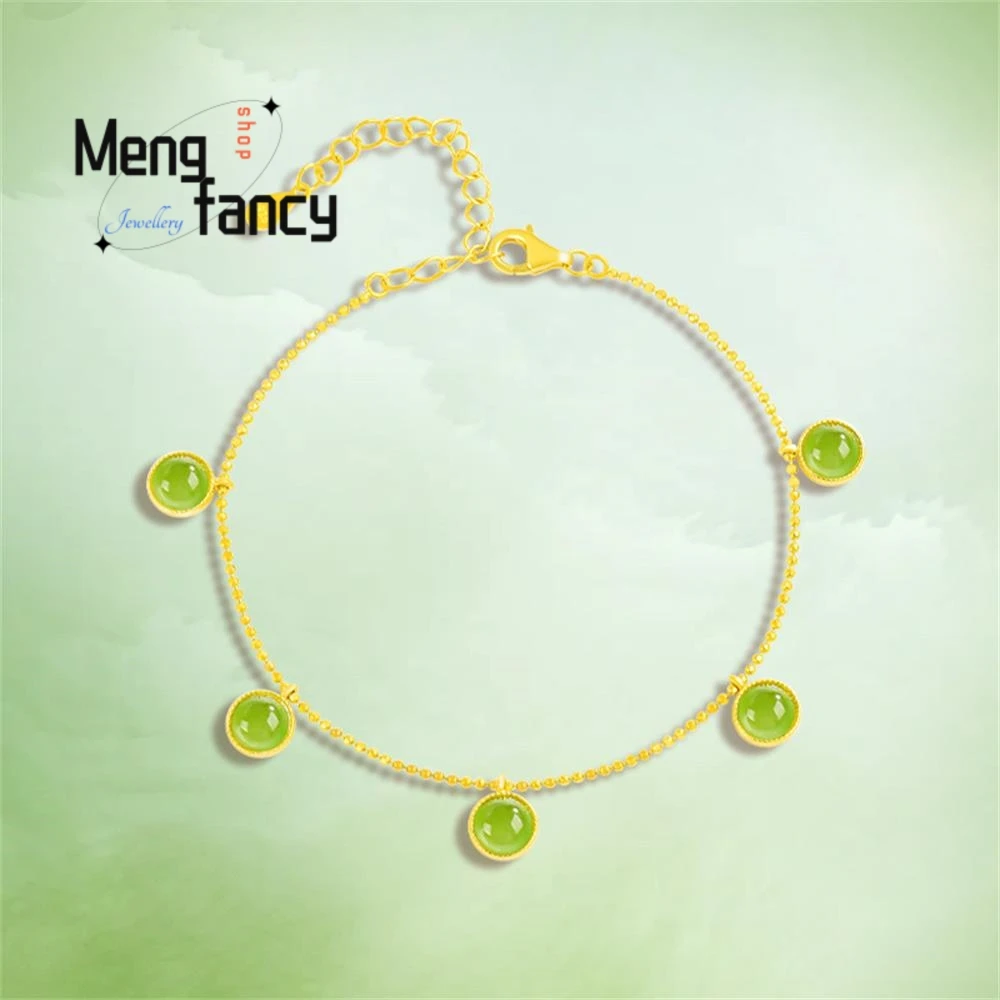 

Natural Old Material Hetian Jade Egg Surface Bracelet S925 Silver Inlaid Women's Style Fashion Jewelry High-end Holiday Gifts
