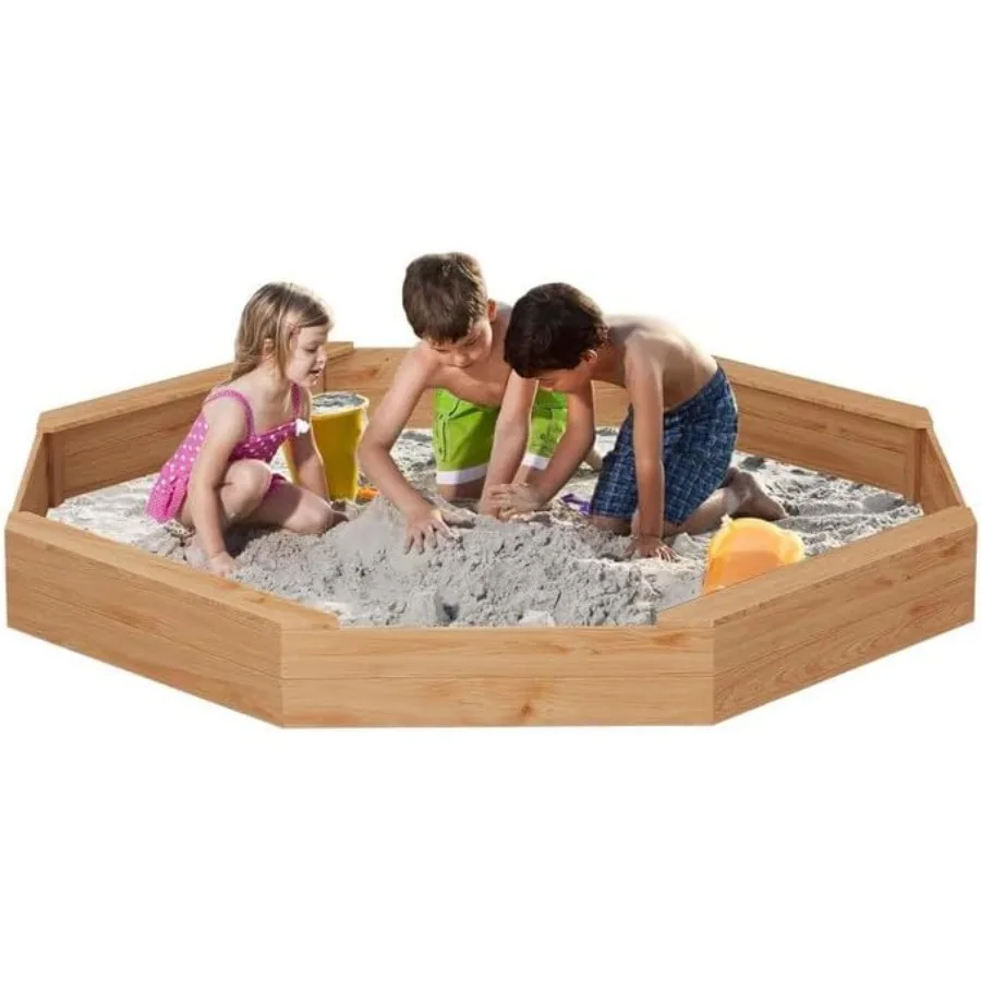 

Большая восьмиугольная деревянная песочница с крышкой и скамейками. Прочная песочница из елового дерева с крышкой для дренажного вкладыша для малышей Spaci.