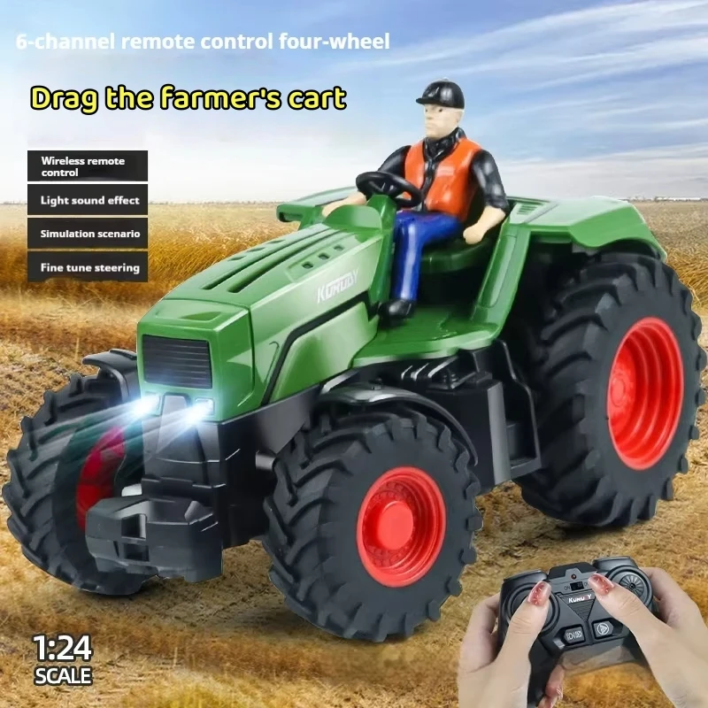 

Радиоуправляемый трактор для фермы, игрушечный трактор на радиоуправлении с фермером и подсветкой, масштаб 1:24, перезаряжаемая игрушка, подарок на день рождения