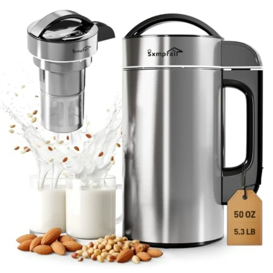 304 Stainless Steel Almond Milk Maker Machine with Built-in Filter 50oz 6-7 Cups per Batch 8-IN-1 Cooking Blender for Plant-Bas
