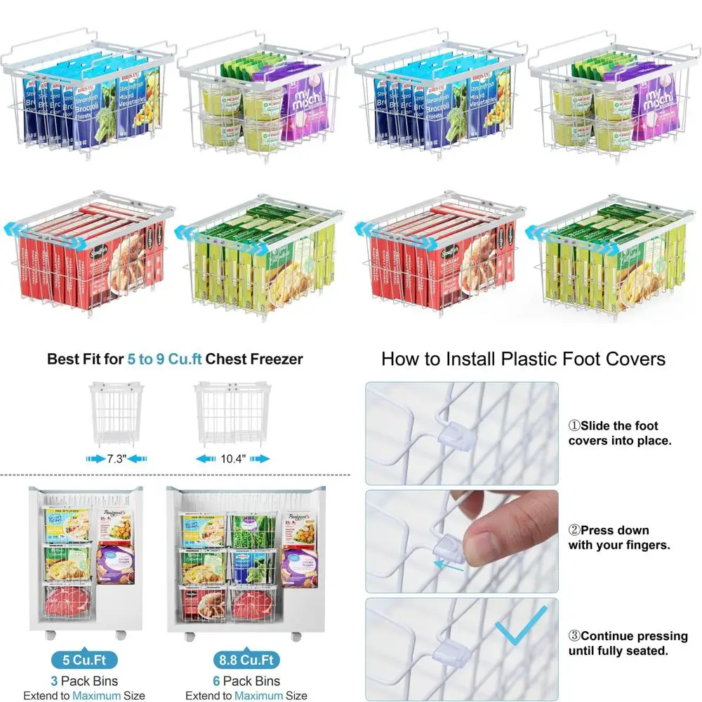 

Регулируемые большие контейнеры для хранения в морозильной камере, набор из 4 шт. для морозильных камер диаметром 5–9 футов, максимальное пространство, штабелируемые, белые