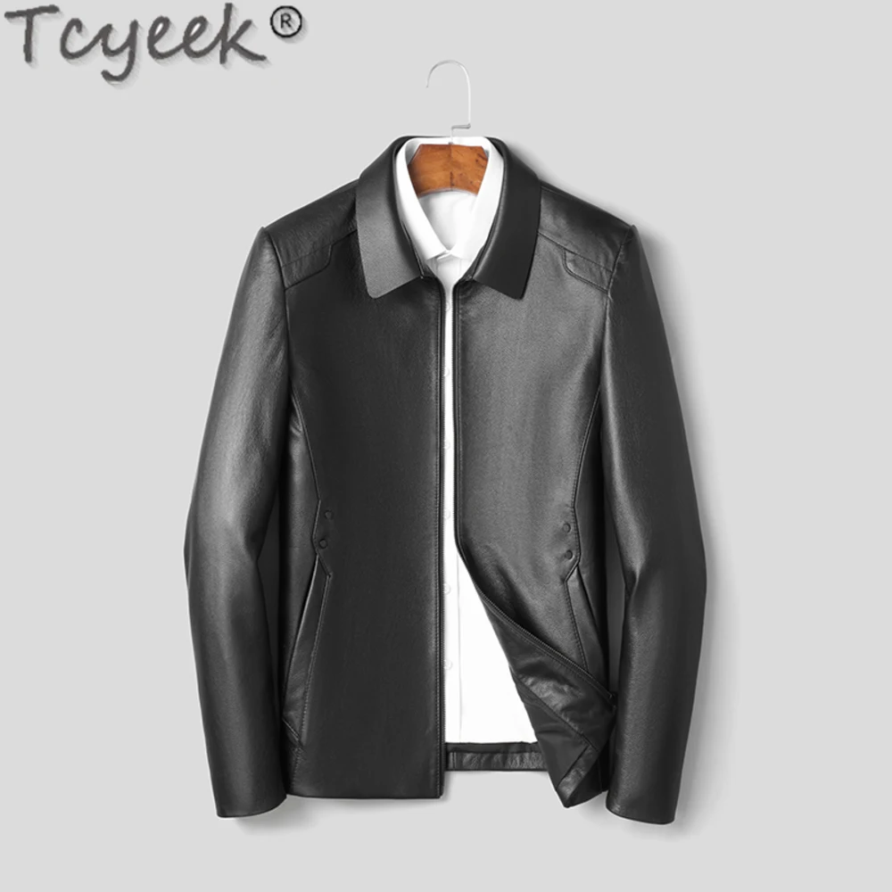 100% Tcyeek Genuine Leather Jacket Men Business Casual Top Layer Cowhide Coat Fashion Motocycle Jackets Spring Autumn Clothes