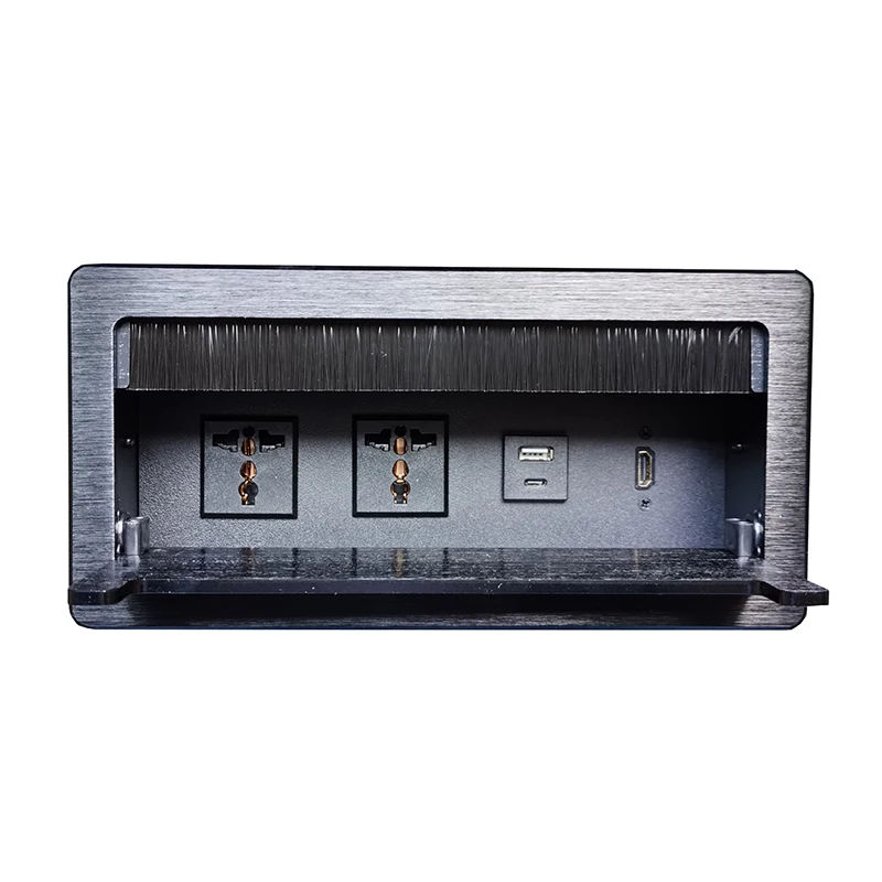 Hidden Table Power Outlet Flip up Brush Socket Aluminum Alloy Tabletop Socket Into Desk 2 Power+2 USB Charger+1HDMI