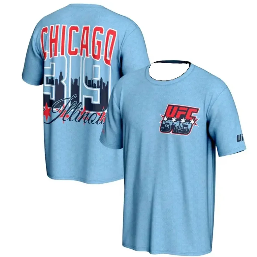 

UFC 319 Light Blue City Style 3D Print Short Sleeve T-Shirt, Trendy Casual Loose Top for Fight Fans
