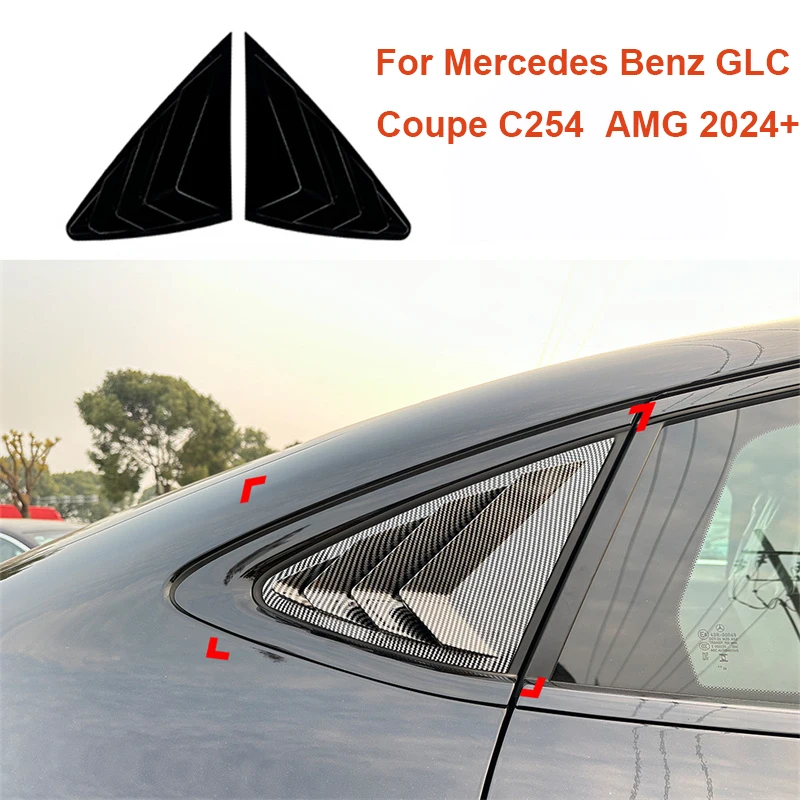 Voor Mercedes Benz GLC Coupe C254 AMG 2024 + Glanzende Auto Driehoek lamellen haaienkieuw vormige achterruit decoratieve raam vent