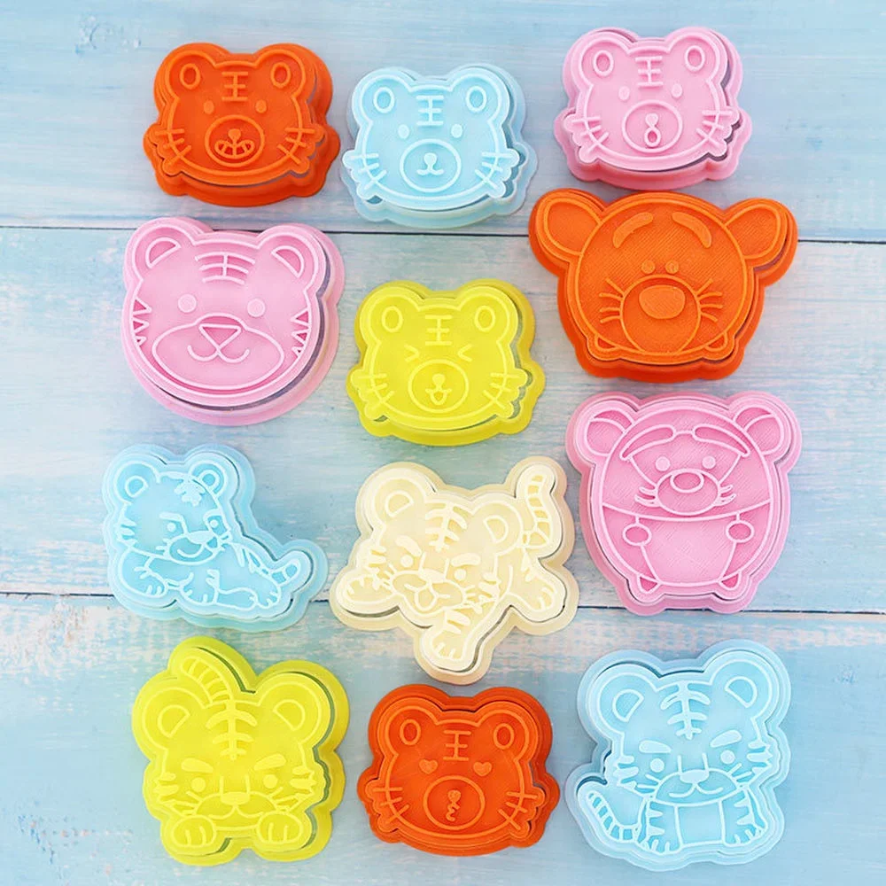 New Cartoon Tiger Shaped Cookie Embosser Cute Animals Biscuit Mold 3D Press Fondant Cookie Cutter Baking Cake Decorating Tools