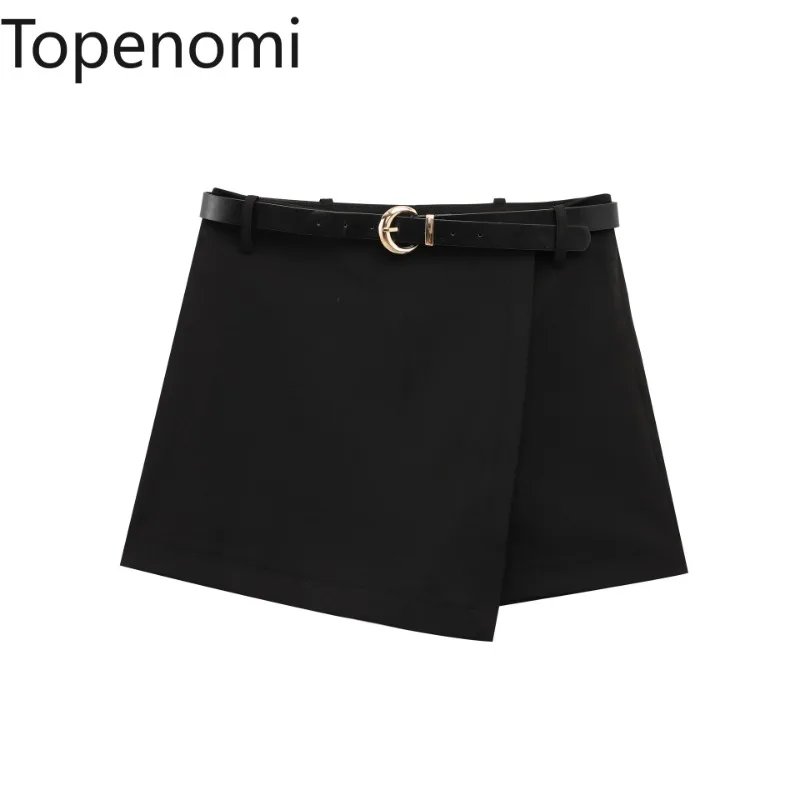 

Topenomi Women Shorts Skirts Spring Summer Belt Waist Asymmetry Slim Mini Skirt Office Lady Fashion Versatile Solid Streetwear