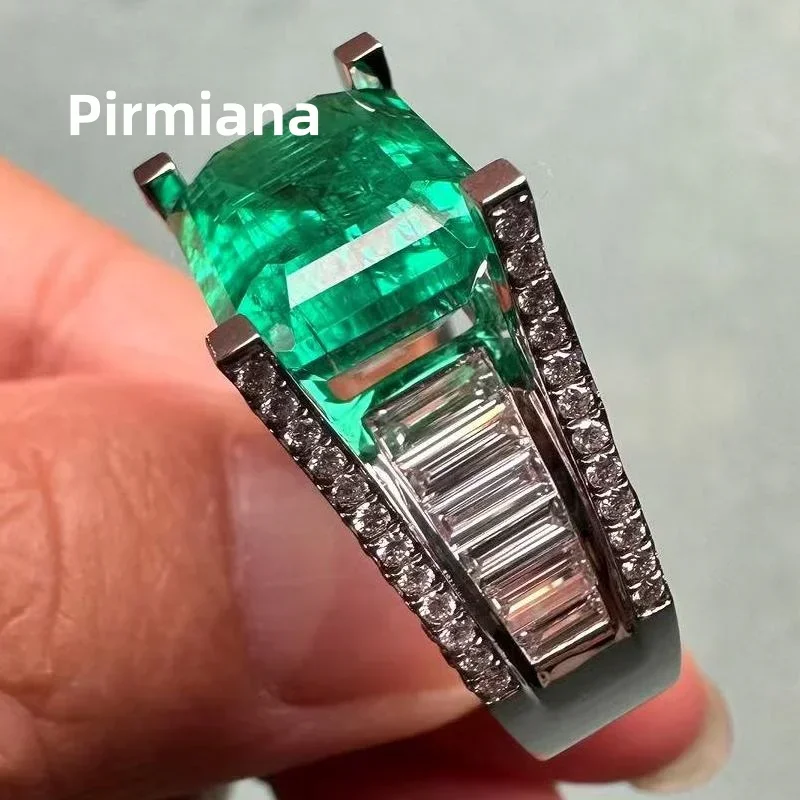 Pirmiana Custom Design 18k White Gold Ring for Women 7.3ct Lab Grown Emerald And DEF Lab Grown Diamond Jewelry