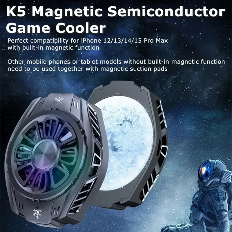 

K5 Mobile Phone Magnetic Semiconductor Refrigeration Fast Cooling Fan Radiator for IPhone IOS Android Universal PUBG Game Cooler