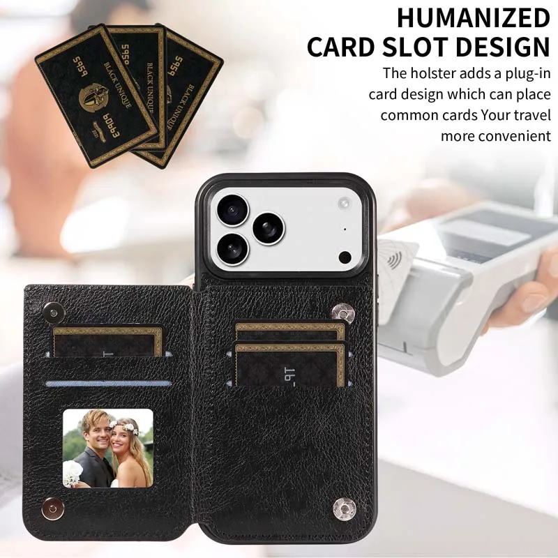 حافظة محفظة لهاتف آيفون 17/Air/17 Pro/17 Pro Max غطاء هاتف جلدي مع فتحات للبطاقات حامل مشبك مغناطيسي مزدوج حماية كوكه #3
