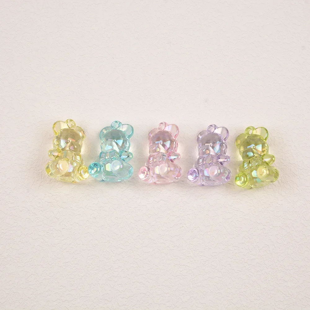5 Pieces  19 * 29mm  Colorful Transparent Acrylic Bow Bear Pendant  DIY Makes Fashionable Jewelry Necklace Accessories Materials