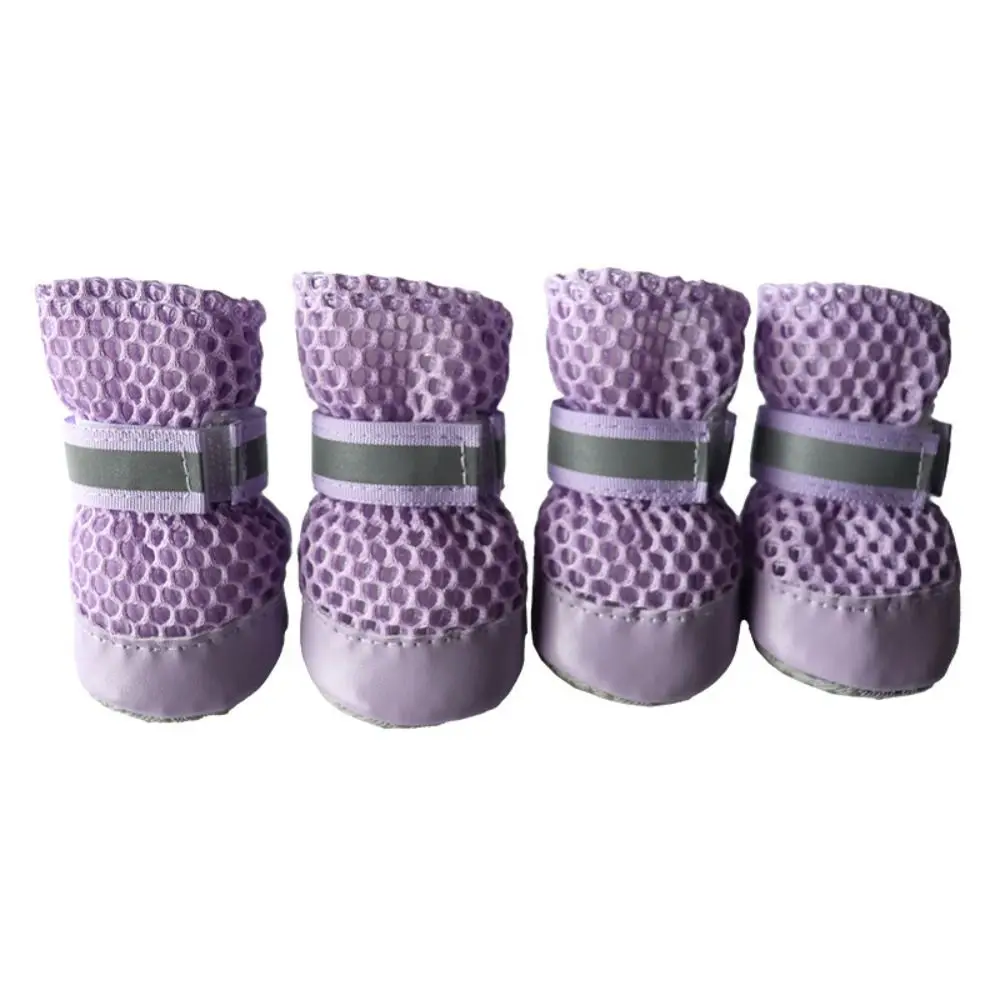 

4pcs/set New Breathable Pet Dog Shoes Adjustable Non-Slip Dog Boots Comfortable Soft Sole Puppy Shoes for Spring Summer