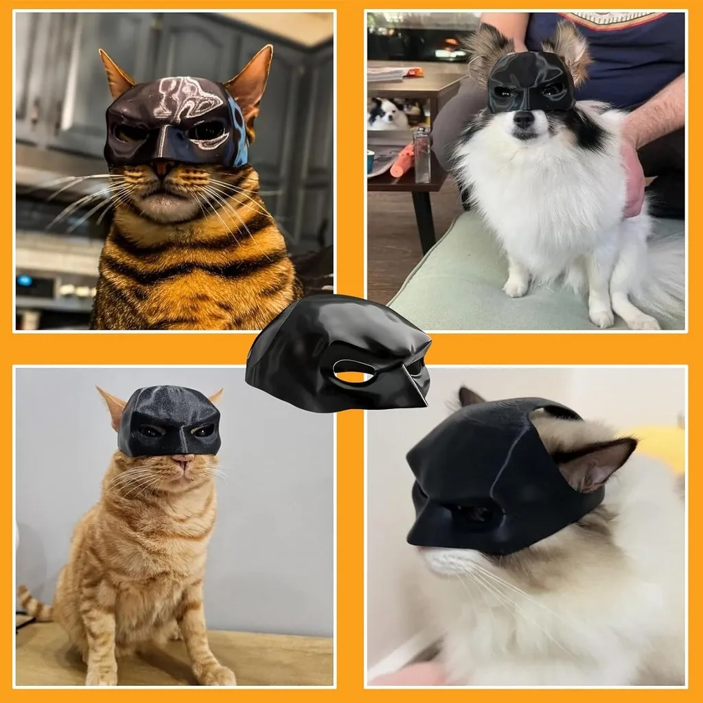 Bat Cat Avenger Mask Creative Black Cat Bat Mask Decorative Cat Mask Cat Half Face Mask for Halloween Cosplay Pet Supplies